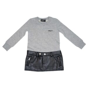 D2 jurk sweat+faux leather rok
