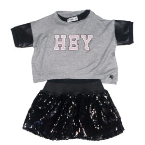 Grant jurk paillet rok croptop