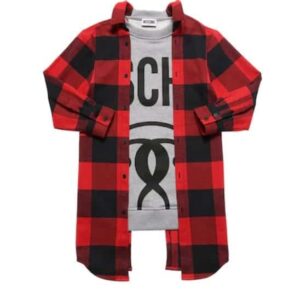 Moschino sweater/ ruit blouse