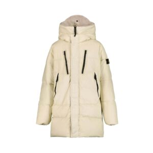 Stone puffer jacket cap logo